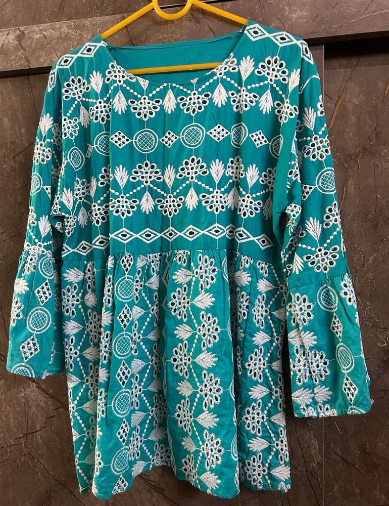 Embroidered Teal Kurta