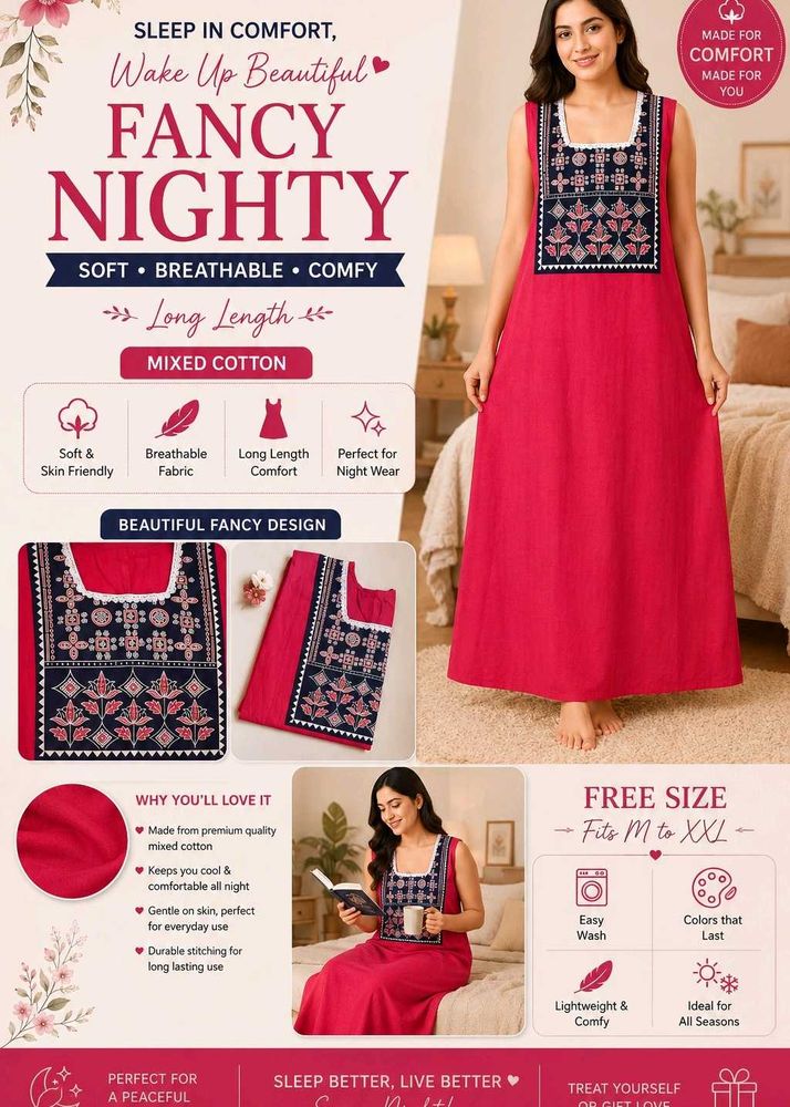 Fancy Cotton Nighty - Long Length Comfort