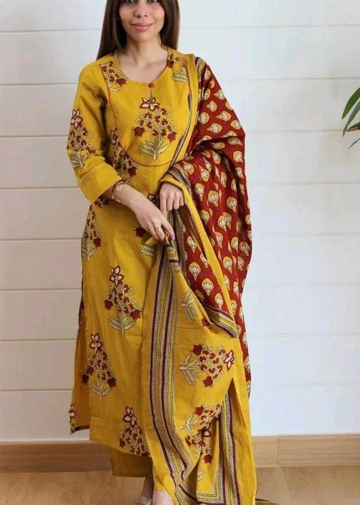 Yellow Floral Kurta Set with Dupatta