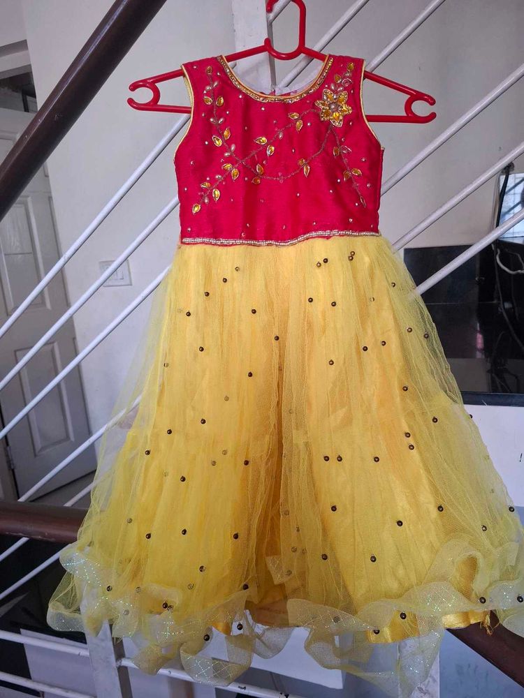 Beautiful Yellow &amp; Red Party Dress