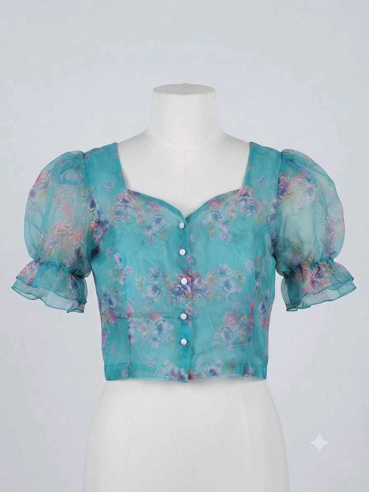 Sheer Floral Puff Sleeve Top