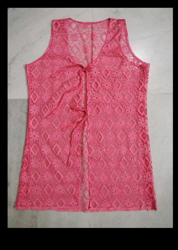 Pink Lace Tie-Front Top