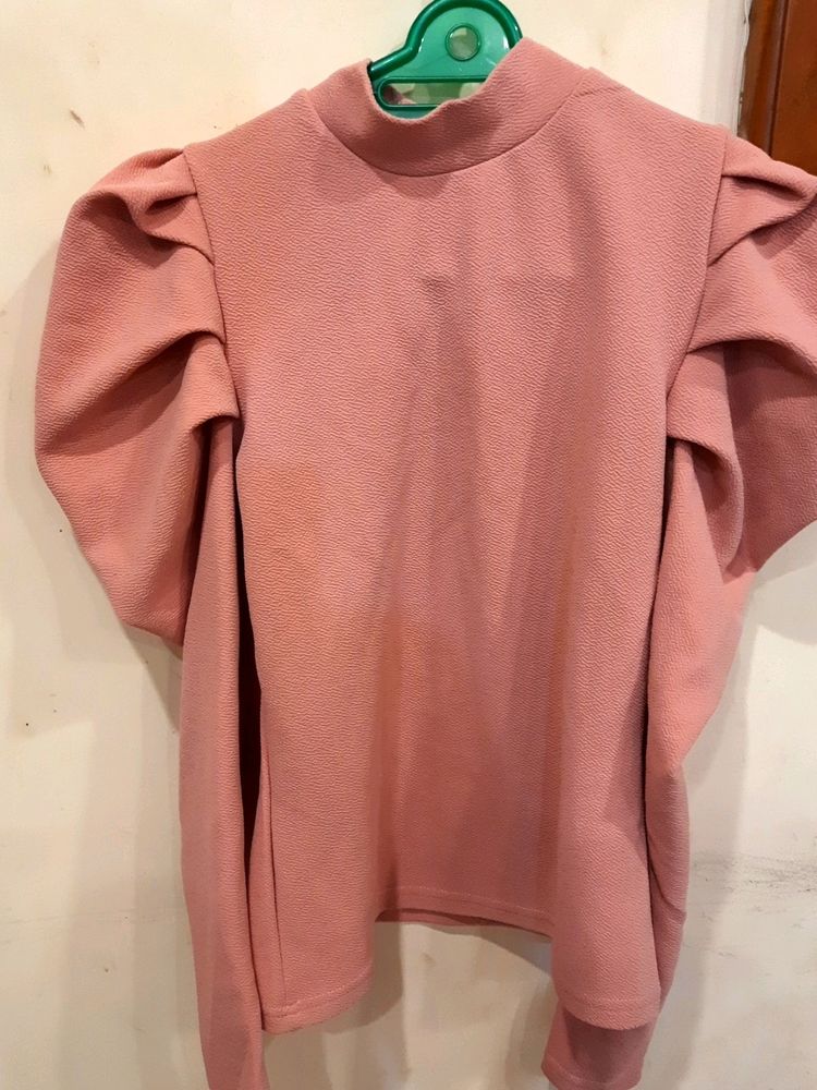Shein High Neck Puffed Sleeved Top