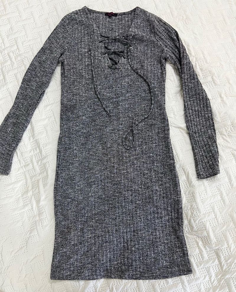 Grey Lace-Up Dress