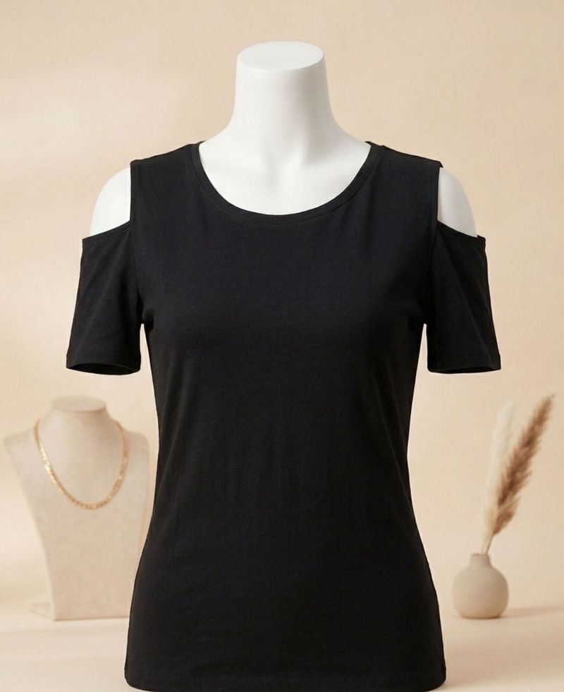 Black Cold Shoulder Tee