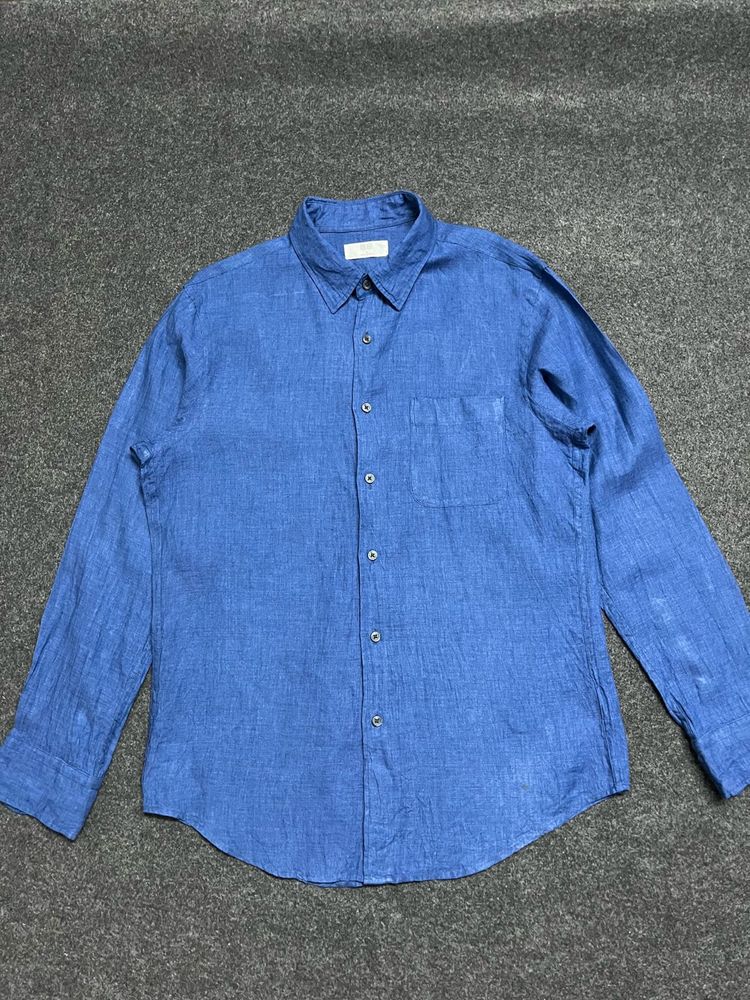 Blue Long Sleeve Linen Shirt