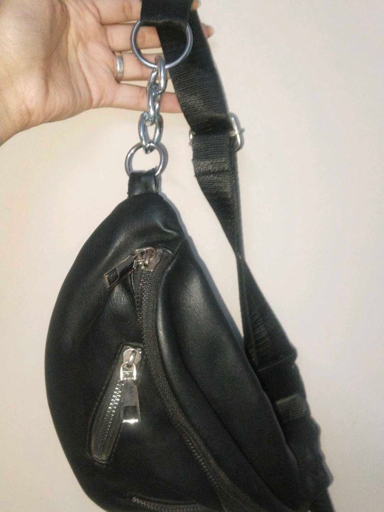 Stylish Black Faux Leather Fanny Pack