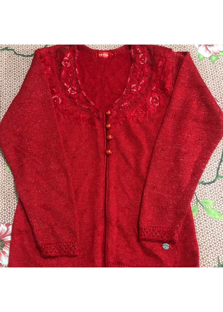 Red New Shimmer Sweater In Size-M