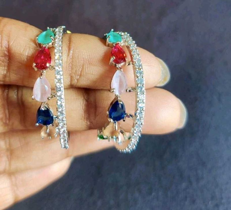 Colorful Ad Gemstone Hoop Earrings
