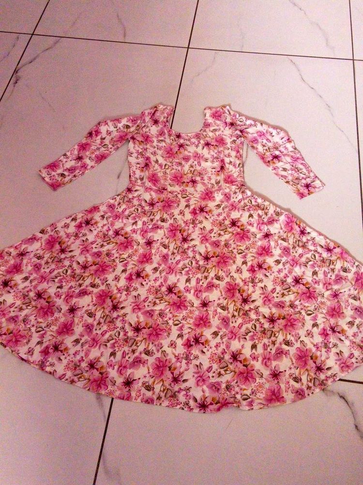 Handmade Pink Floral Flare Dress (Brand New)