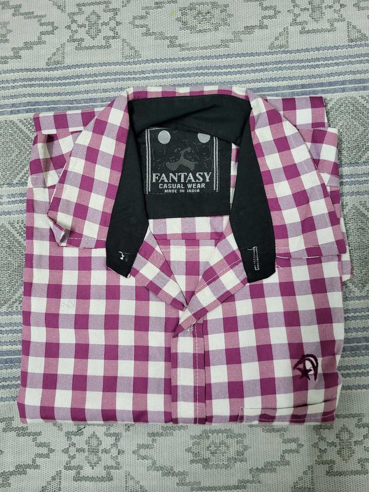 Men's Pink &amp; White Checkered Casual Shirt