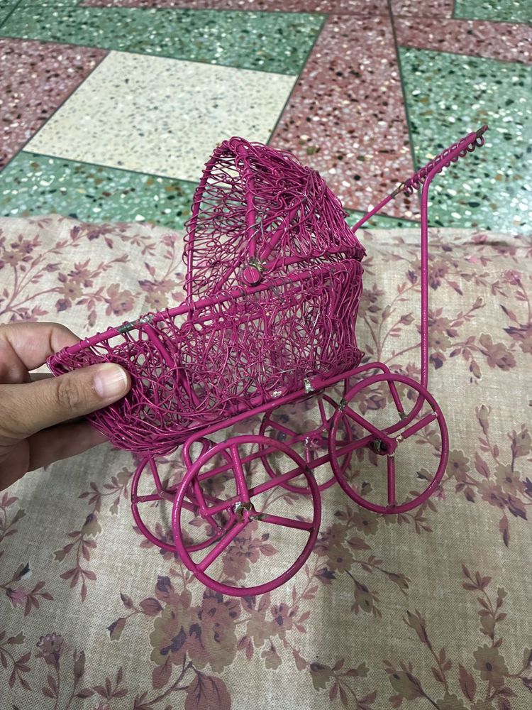 Metal Pink Wire Baby Stroller Decor