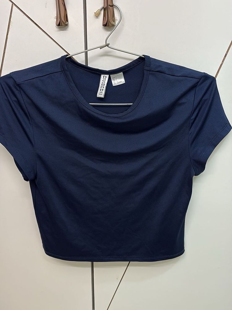Navy Blue Cropped T-Shirt
