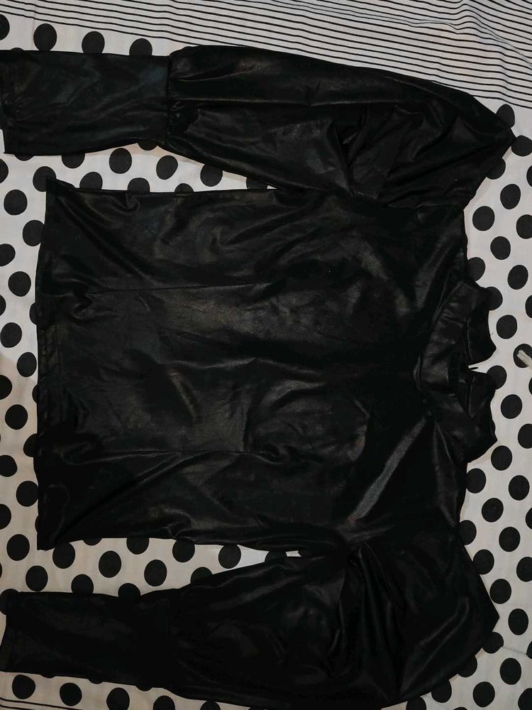 Black Leather look Long Sleeve Top