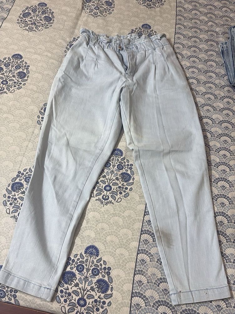 Light Wash Paperbag Jeans
