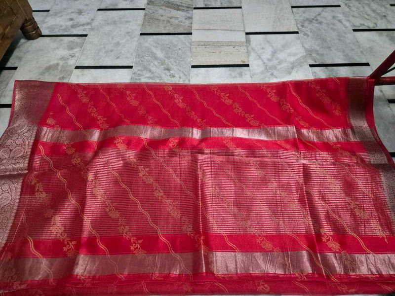 Elegant Red Saree with Golden Border