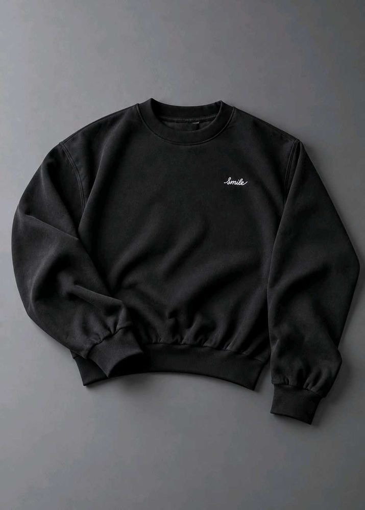 BLACK SMILE EMBROIDERED CREWNECK SWEATSHIRT