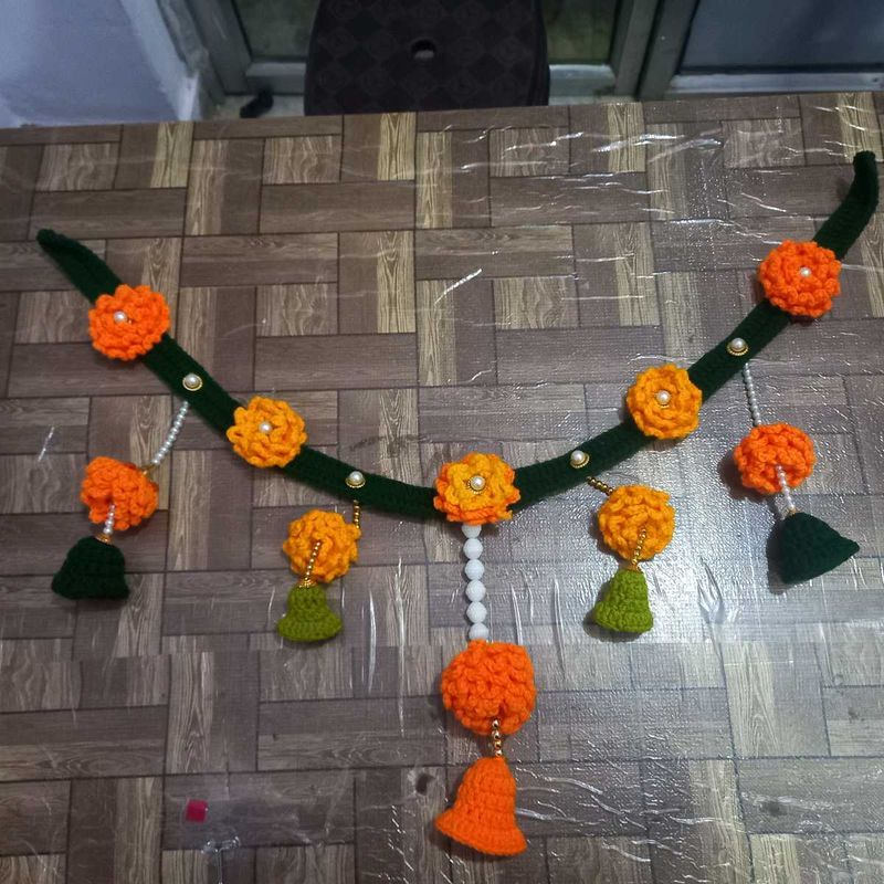 Handmade Crochet Garland with Orange Flowers