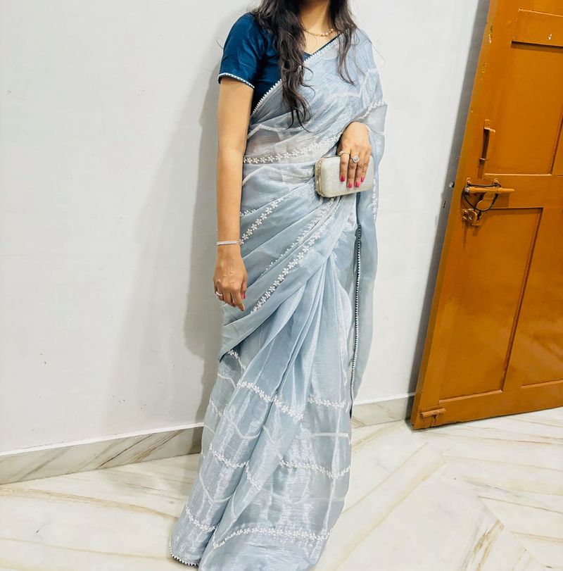 Elegant Blue Embroidered Saree