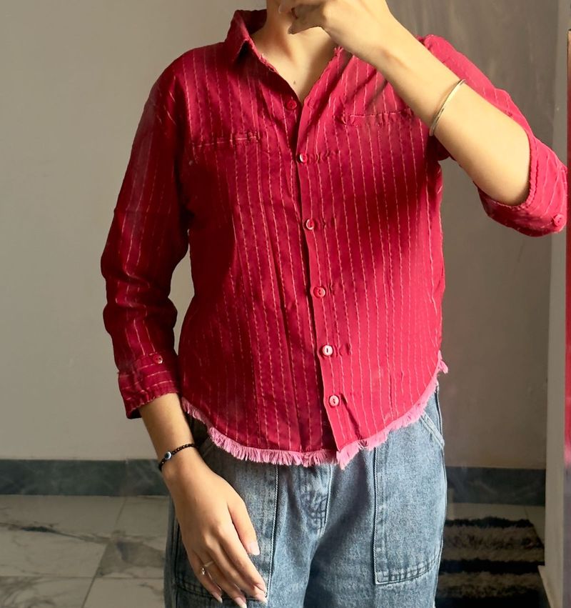 Red Striped Button-Down Shirt
