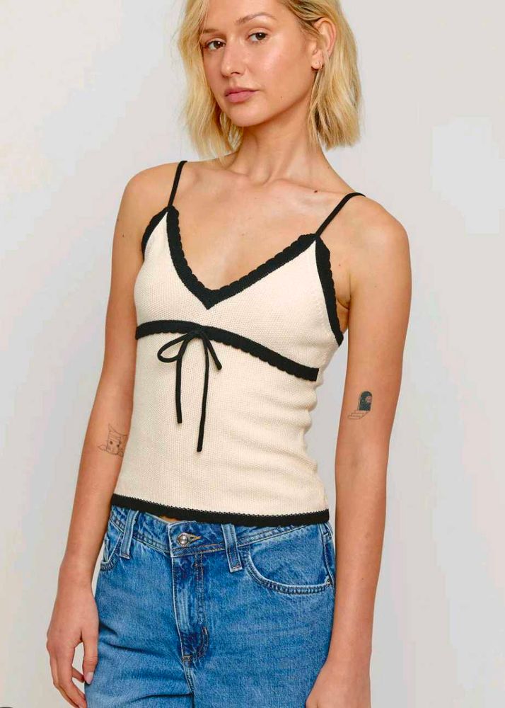 Cream Tank Top with Black Trim