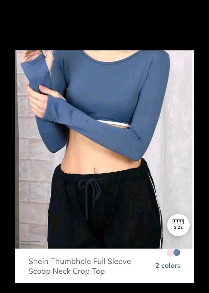 Blue Thumbhole Crop Top