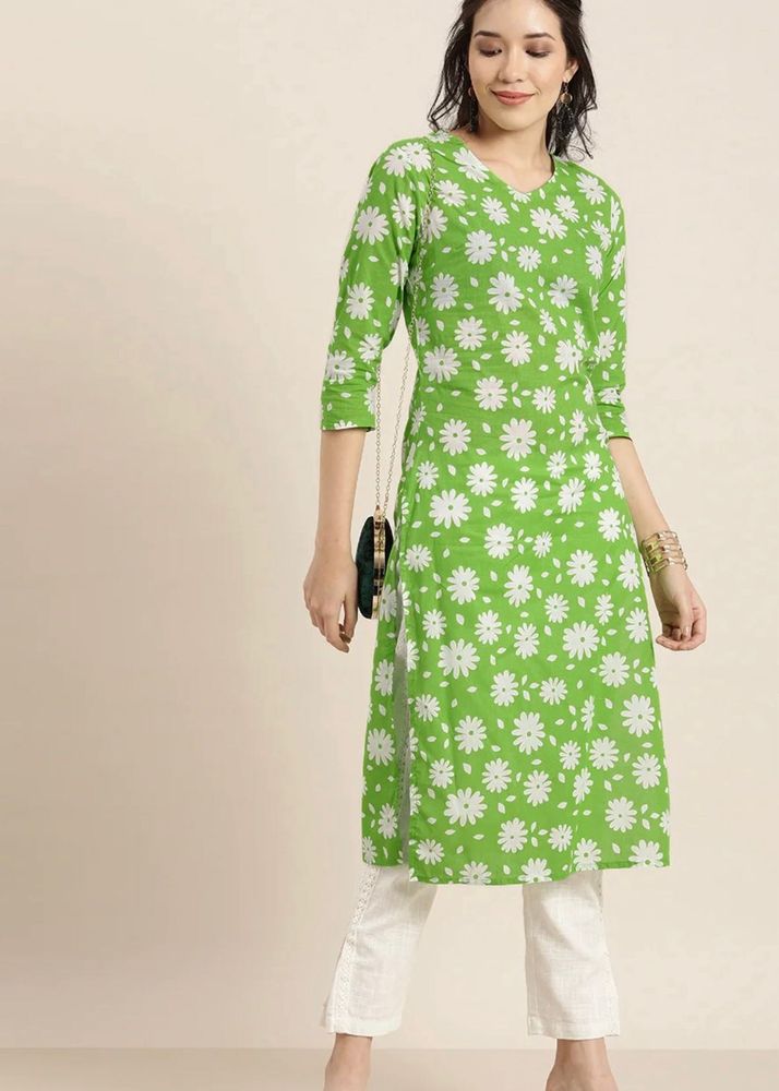 Green Floral Print Kurta