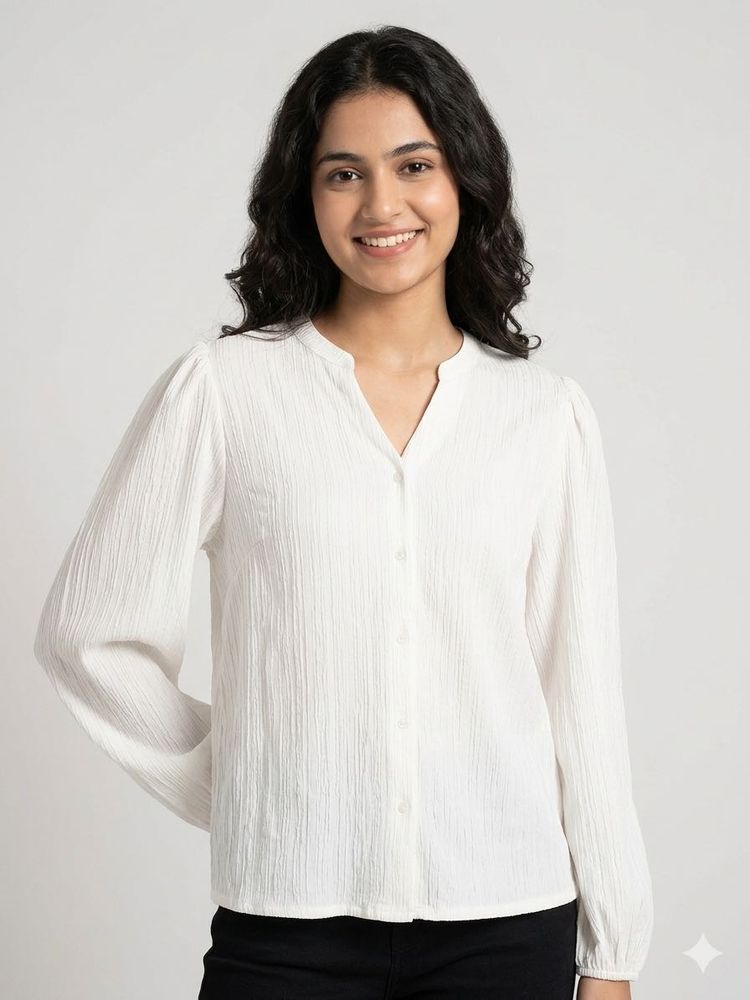 zudio Elegant White Puff Sleeve Blouse