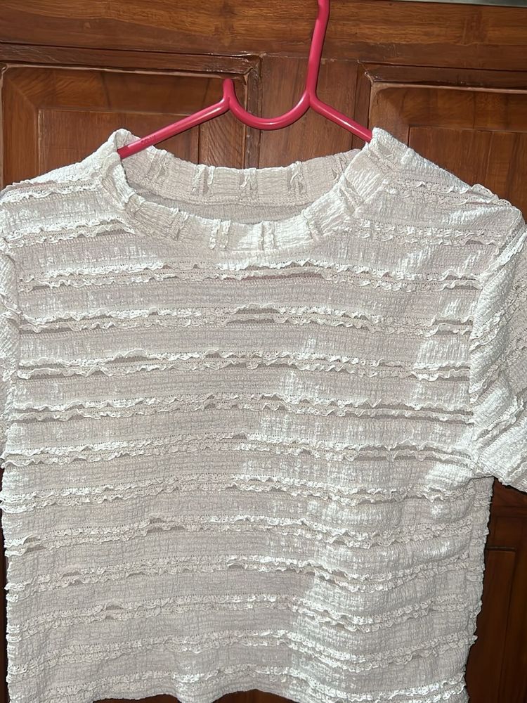 Textured White Crop Top