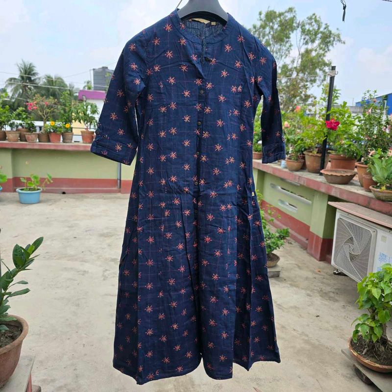 Navy Blue Printed Kurta