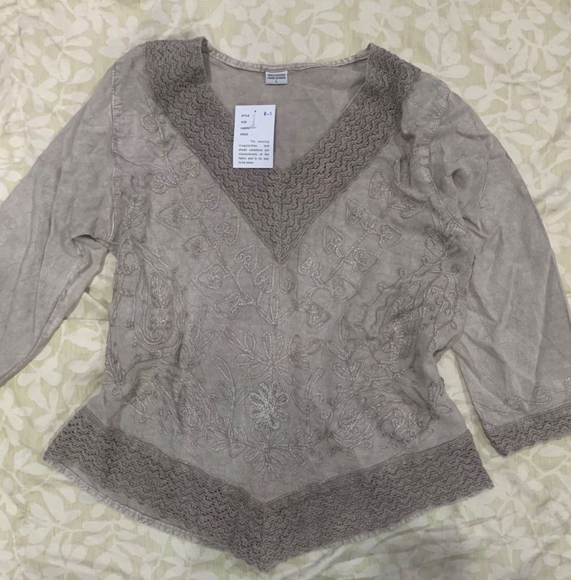 Embroidered V-Neck Tunic Top