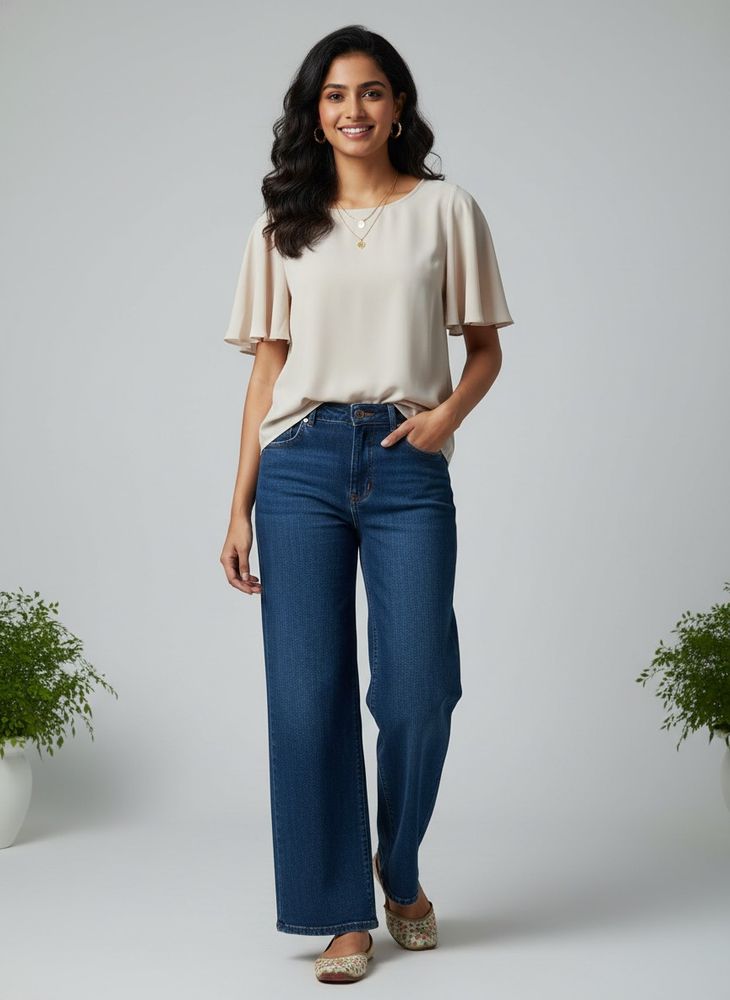 Beige Flutter Sleeve Top