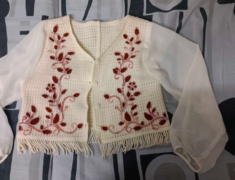 Crocheted Floral Embellished Top