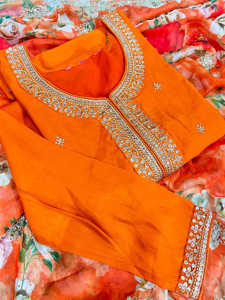 Orange Kurta with duppata only Embroidery