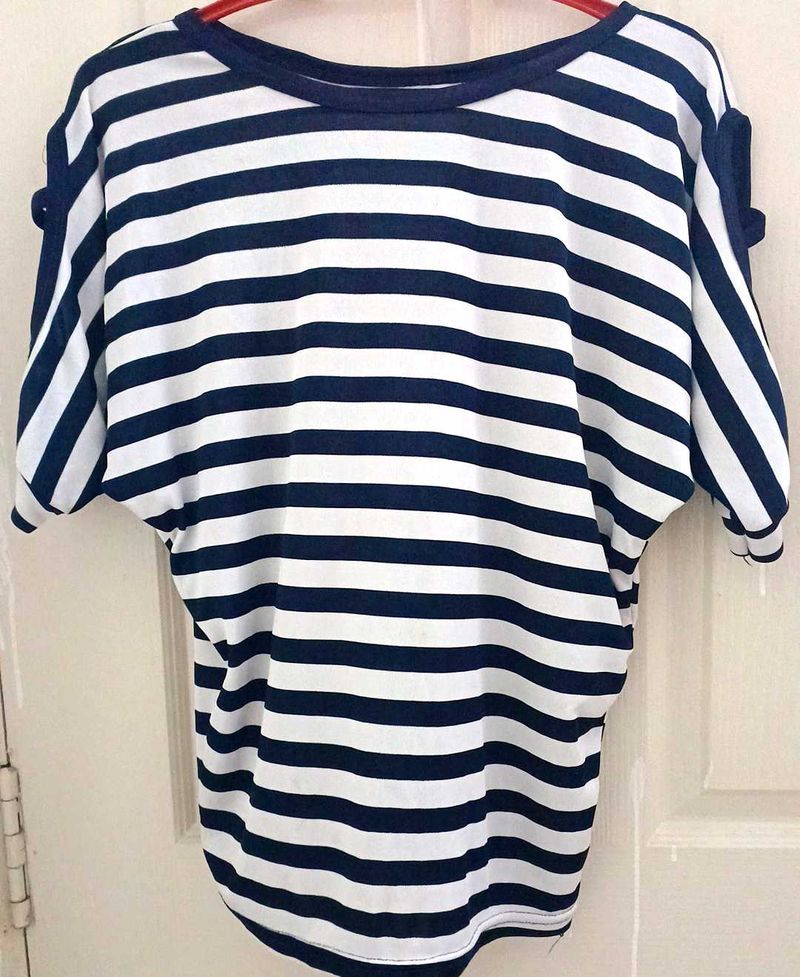 Striped Boat Neck Dolman Sleeve Top