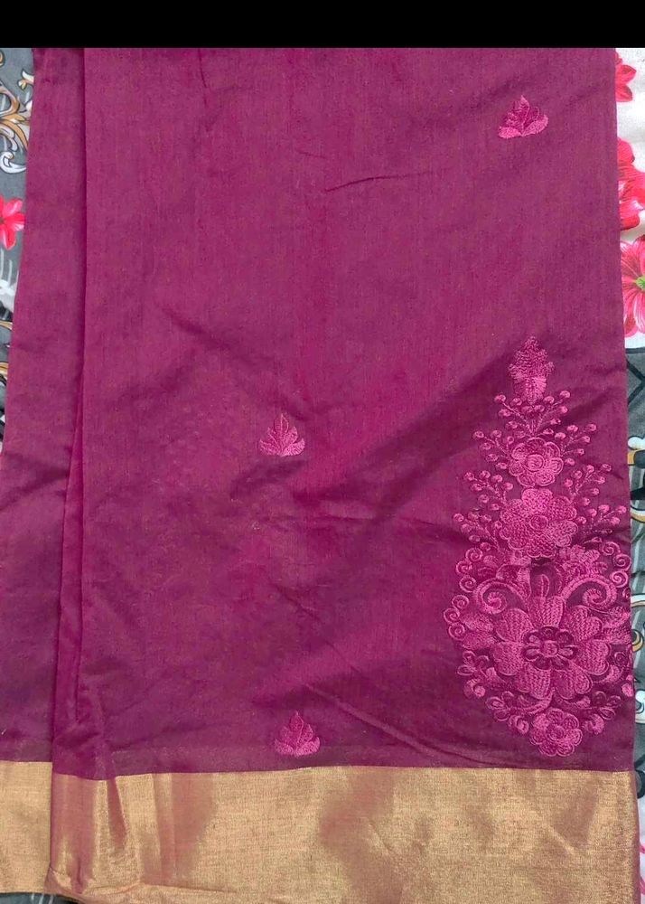 Elegant Embroidered Magenta Saree