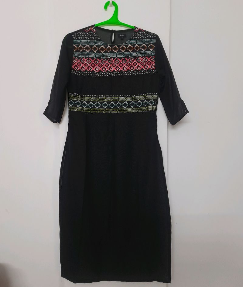 Stylish Black Yoke Design Sheer Kurta