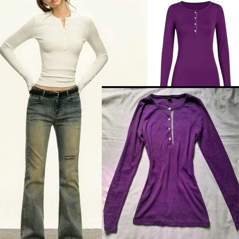 Purple Henley Long Sleeve Top