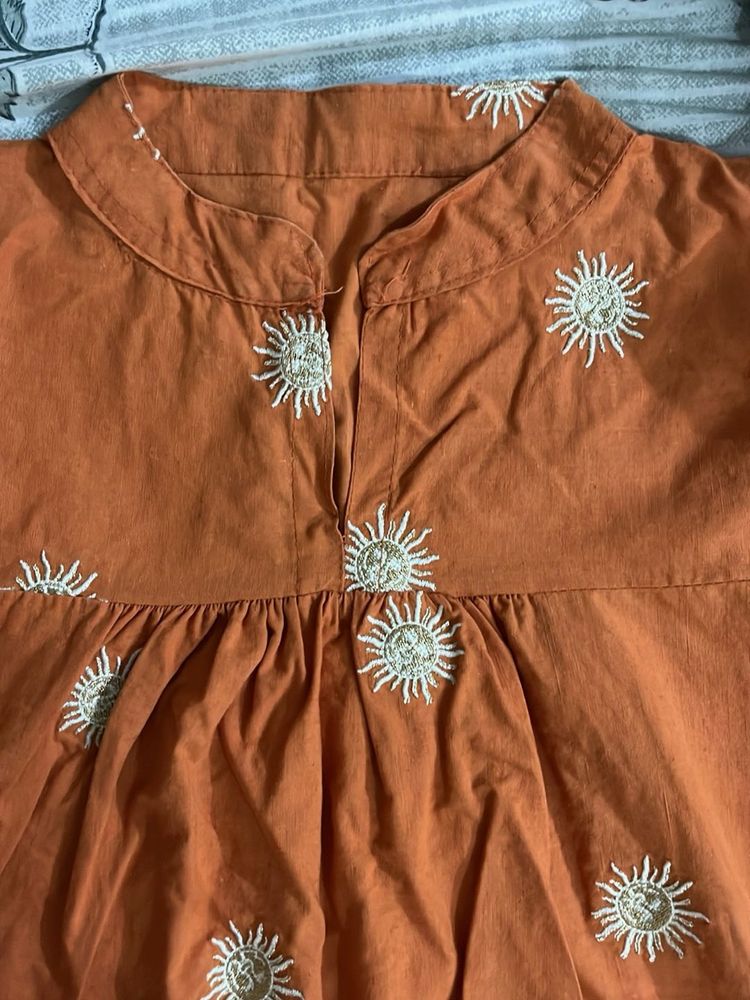 Boho Sun Embroidered Orange Kurta