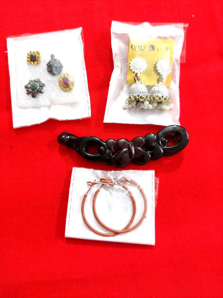 Jewelry Set - 2 Earrings, Hair Clip &amp; Nose Pins🆕