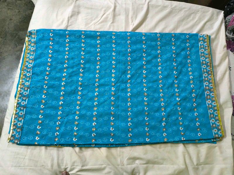 Beautiful Blue Saree with Floral Border