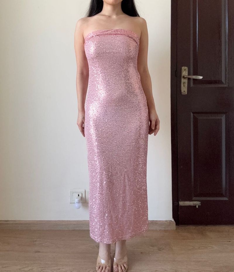 Stunning Pink Sequin Strapless Gown