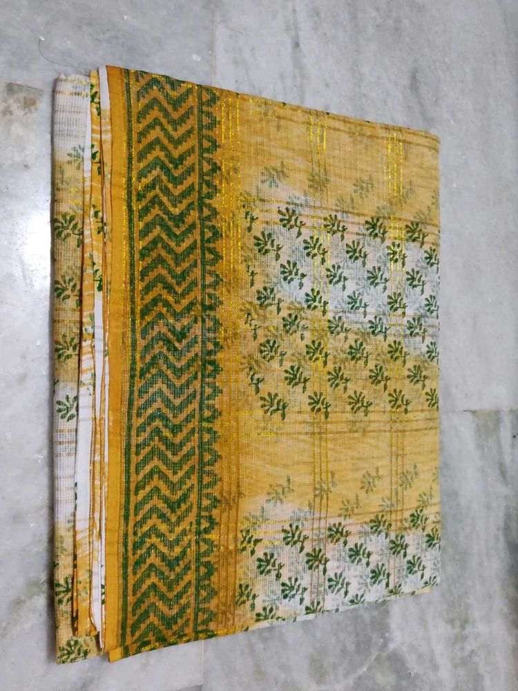 Yellow Saree with Green Border