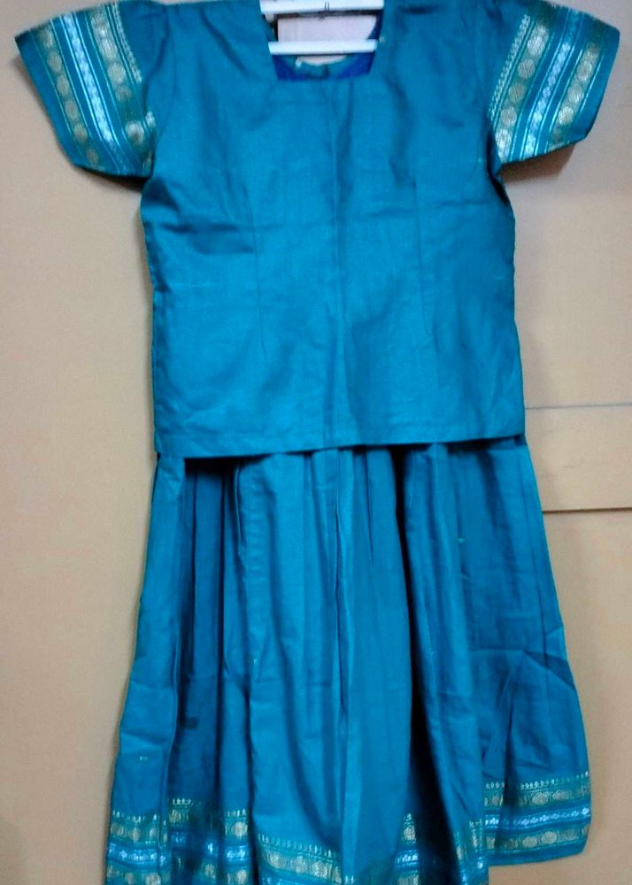 Teal Blue/Greenish Blue Ethnic Pattu Pavada Set