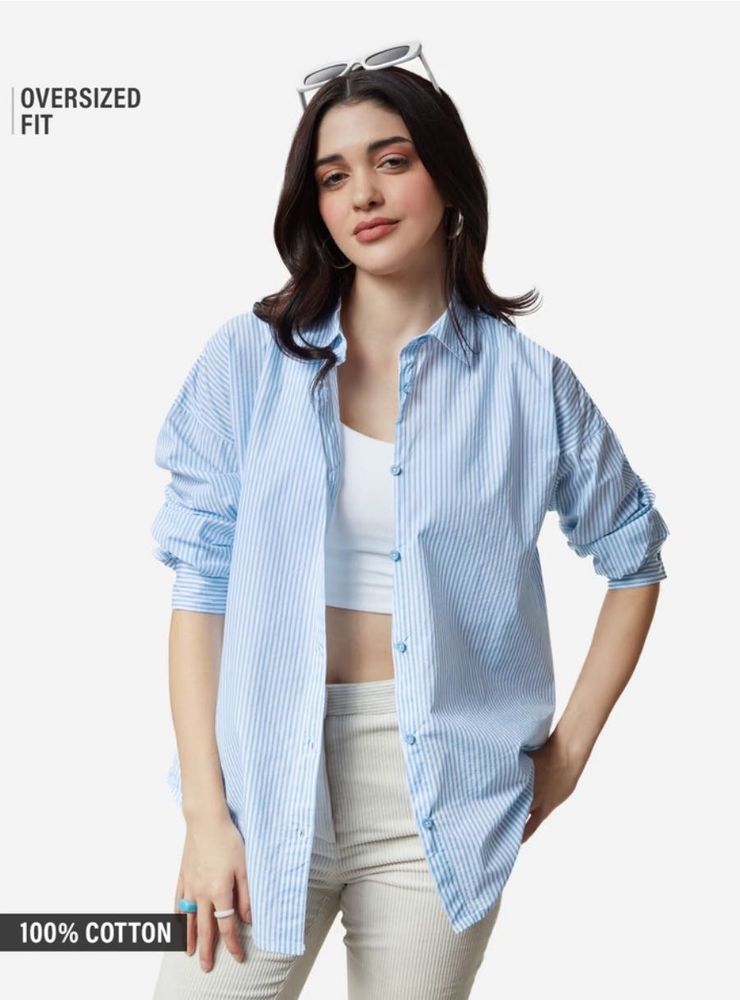 Oversized Blue Striped Cotton Shirt