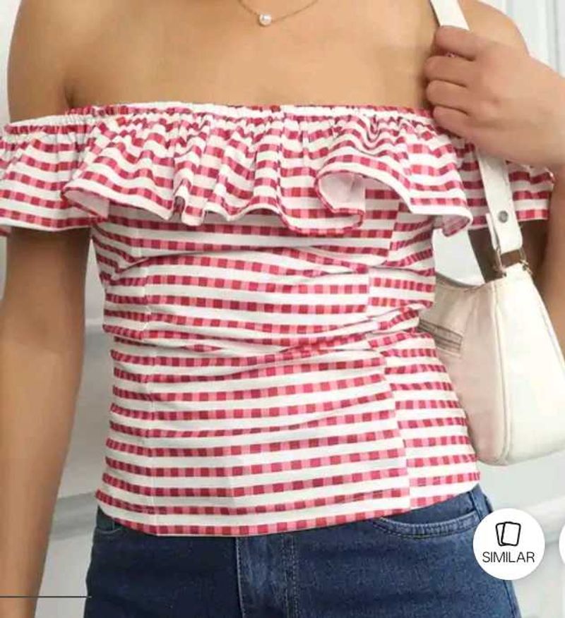 SHEIN Off-Shoulder Striped Ruffle Top