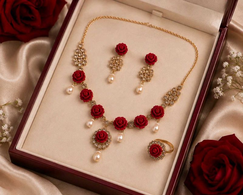 Elegant Red Rose Jewellery Set