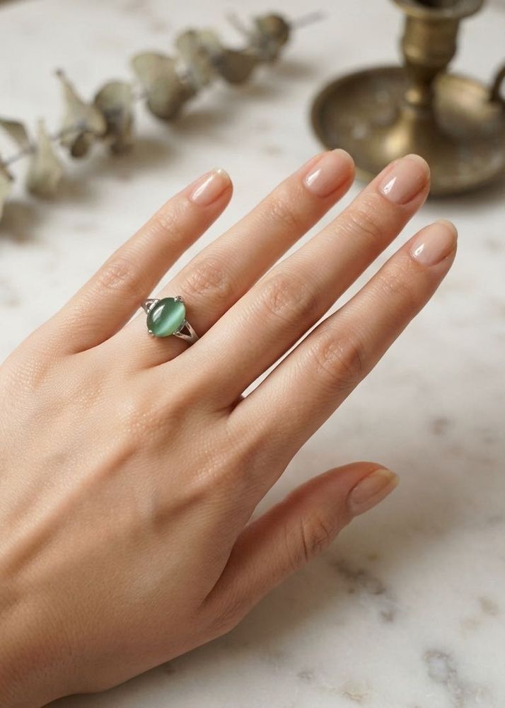 Elegant Unisex Green Stone Ring