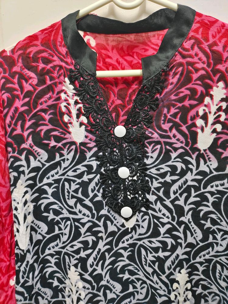 Beautiful Red And Black Print Kurti
