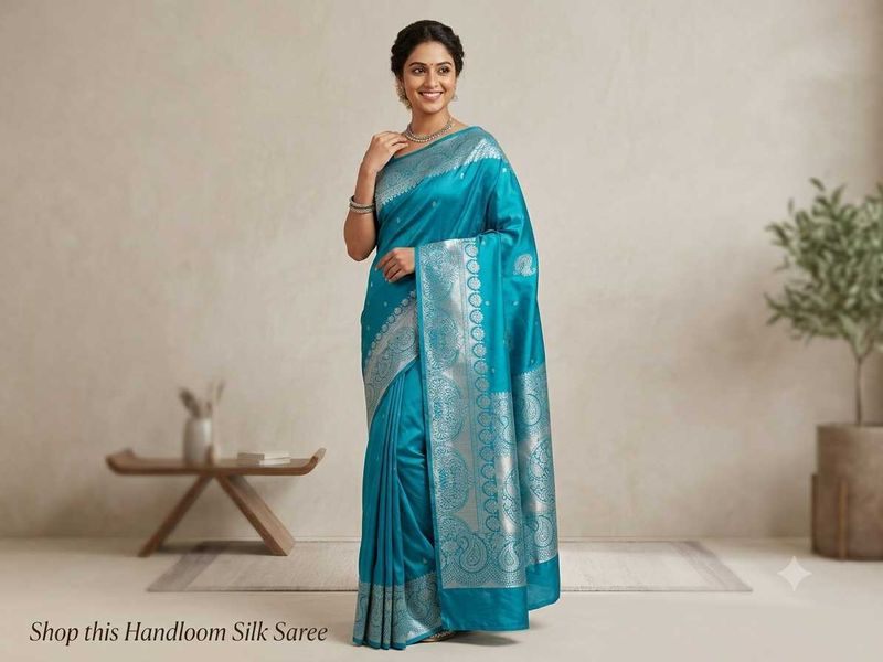 Stunning Teal Handloom Silk Saree